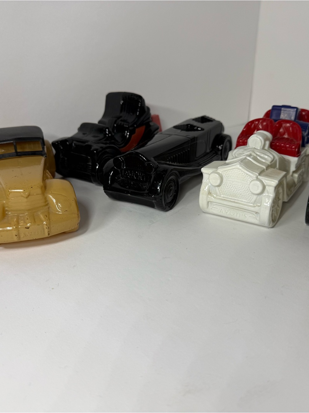 Vintage Avon Ceramic Toy Car Lot in Black, White, Yellow and Red LOT OF 8